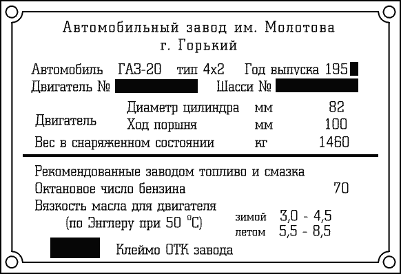 Табличка с номерами агрегатов